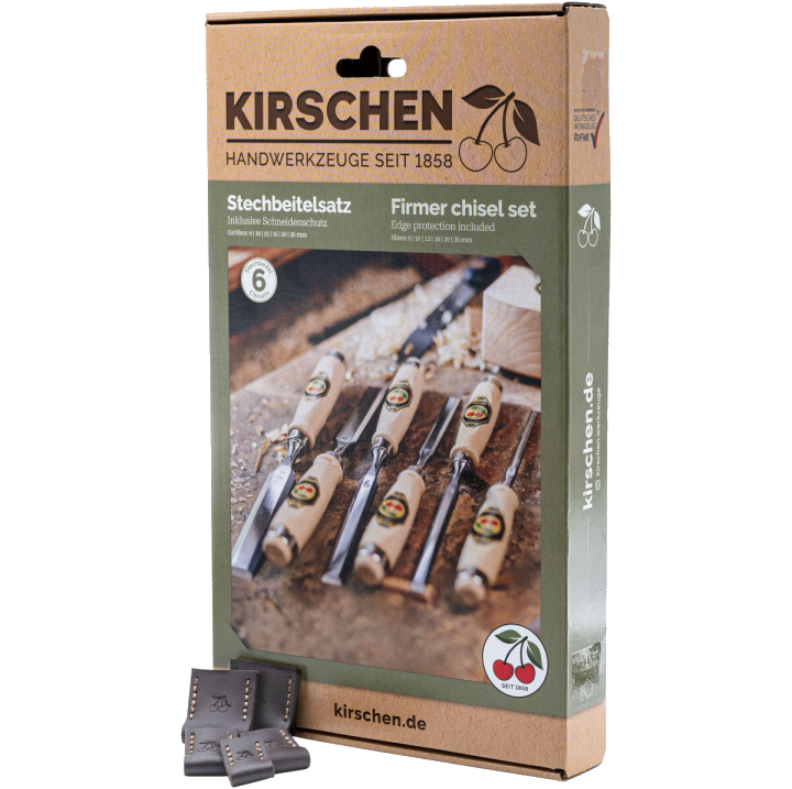 KIRSCHEN Stechbeitelsatz 6-10-12 -16-20-26 mm inkl. Leder-Schneidenschutz Satz 1111100 | Gravur möglich
