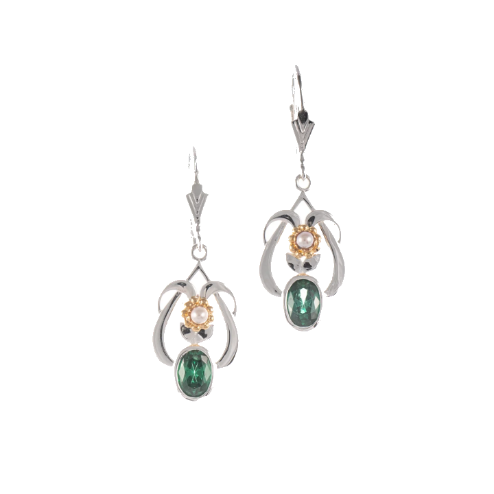 Ohrringe 925 Silber teilvergoldet Zirkonia grün Perle