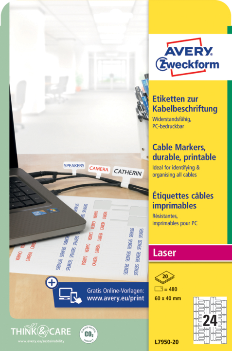 AVERY Zweckform Kabel-Etiketten, 60 x 40 mm, weiß, Laser