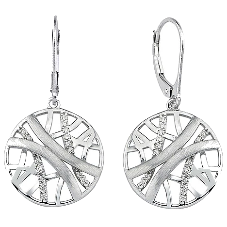 Ohrhänger 925 Silber mattiert 32 Zirkonia Ohrringe Boutons Silberohrringe