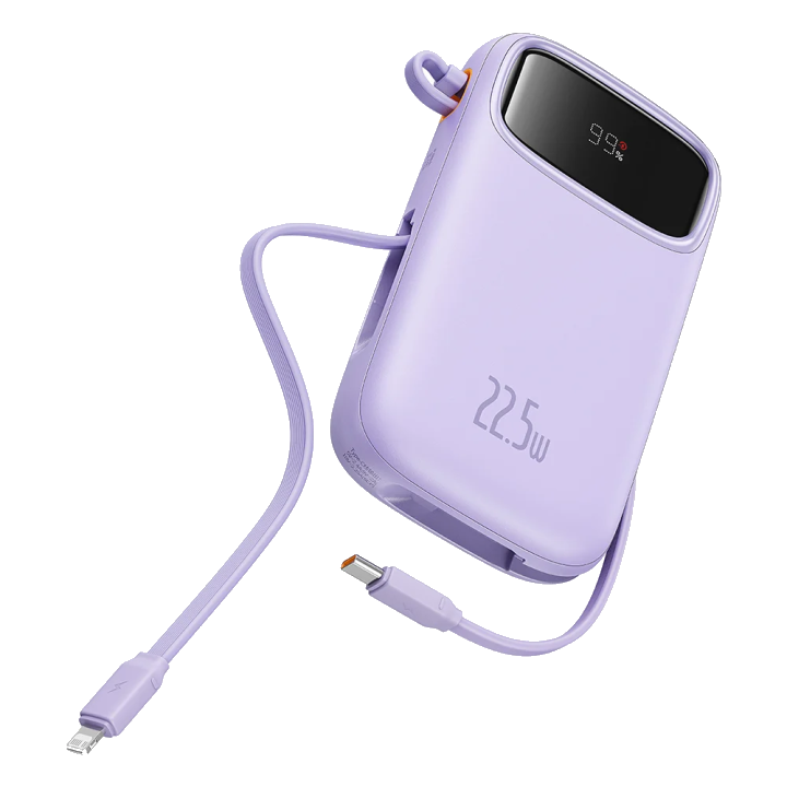 Externer Akku Baseus Qpow Pro+, 10000mAh, 22.5W, QC + PD, 1 x Lightning - 1 x USB-A - 2 x USB-C, Lila P10055003513-00