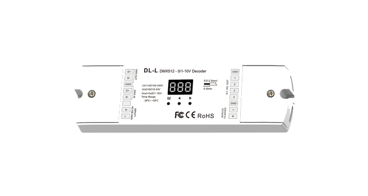 DL-L DMX512 auf 0/1–10V LED Konverter – 4-Kanal, 12–24V DC, 0–10V Ausgang