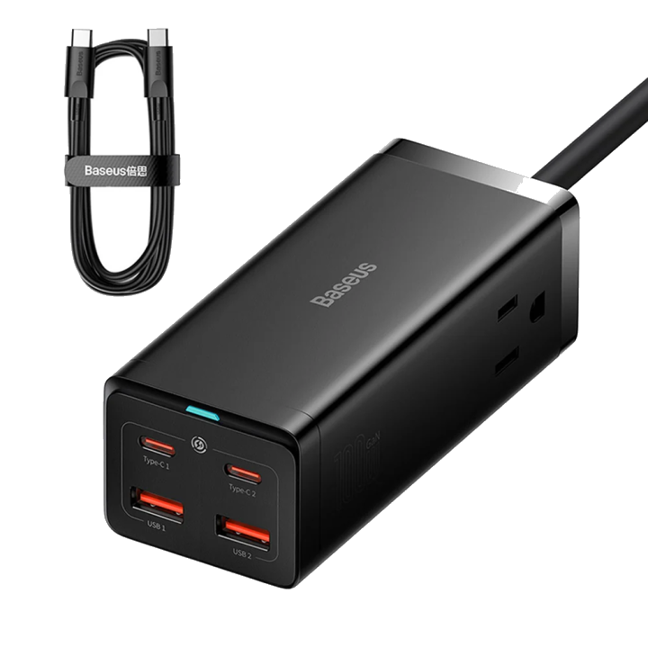 Baseus PowerCombo US Verlängerungskabel, 1 x Steckdose - 2 x USB-A - 2 x USB-C, Schwarz PSZM000201