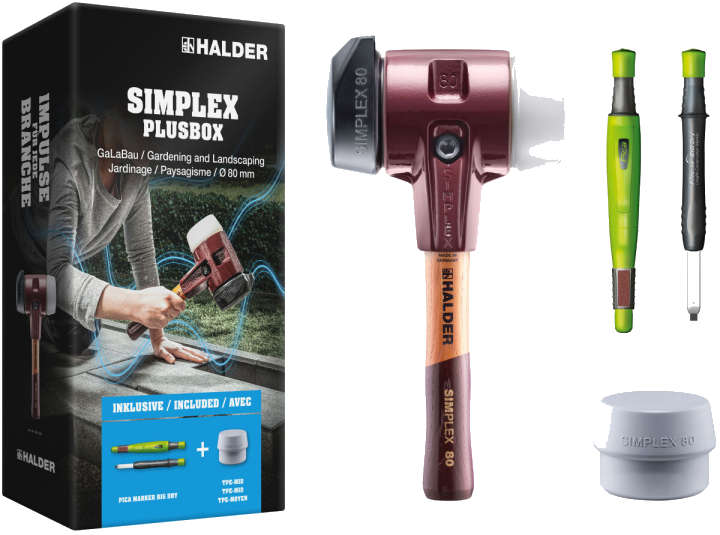 HALDER SIMPLEX Plusbox GaLaBau Ø 80 mm Superplastik / Gummi / TPE-mid + Pica Big Dry Marker | Gravur möglich
