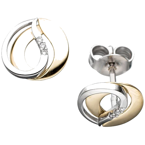 Ohrstecker 585 Gold Gelbgold Weißgold bicolor 6 Diamanten Brillanten Ohrringe