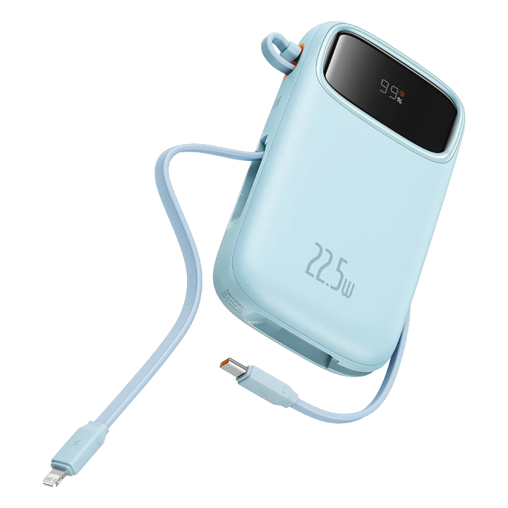 Externer Akku Baseus Qpow Pro+, 10000mAh, 22.5W, QC + PD, 1 x Lightning - 1 x USB-A - 2 x USB-C, Blau P10055003313-00
