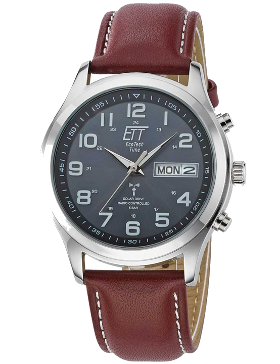 ETT Funkuhr Gobi EGS-11251-12L, Armbanduhr, Herrenuhr, Datum, Solar, Lederarmband