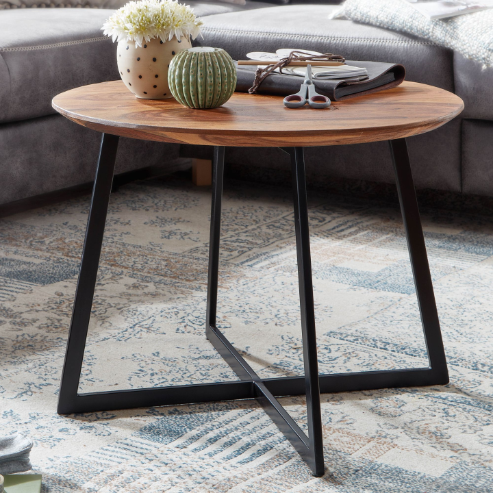 FineBuy Couchtisch Sheesham Massivholz rund Ø 60 cm Wohnzimmertisch Holz