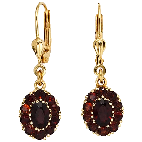 Boutons 375 Gold Gelbgold 22 Granate rot Ohrringe Ohrhänger Goldohrringe