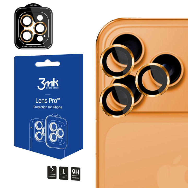 Schutzfolie Rückkamera 3MK Protection Pro für Apple iPhone 17 Pro Max / 17 Pro, Gehärtetes Glas, Orange