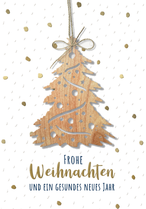 CACTUS Weihnachtskarte , Tannenbaum, mit Holzapplikation