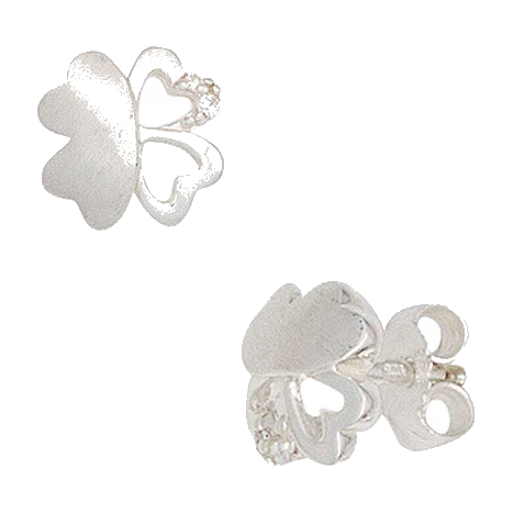 Kinder Ohrstecker Kleeblatt 925 Silber mattiert mit Zirkonia Ohrringe