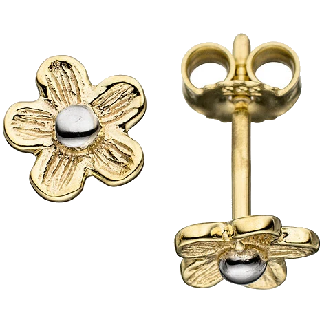 Ohrstecker Blume 333 Gold Gelbgold mattiert bicolor Ohrringe Goldohrstecker