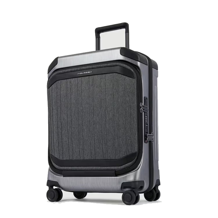 Piquadro PQ Light Premium 4-Rollen Laptop-Trolley, Koffer in Handgepäckgröße Grau/Schwarz