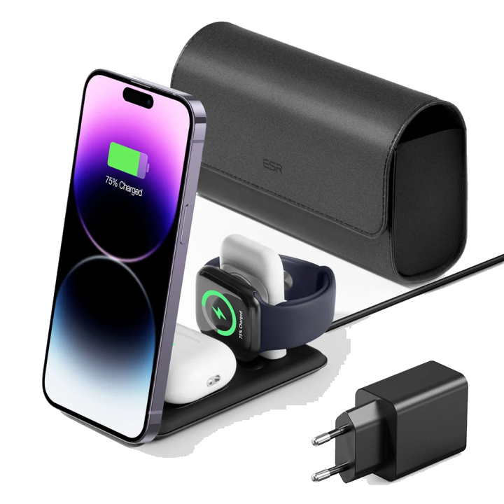 ESR Travel Bag 3in1 Wireless Netzladegerät, 15W, 1.67A, Schwarz