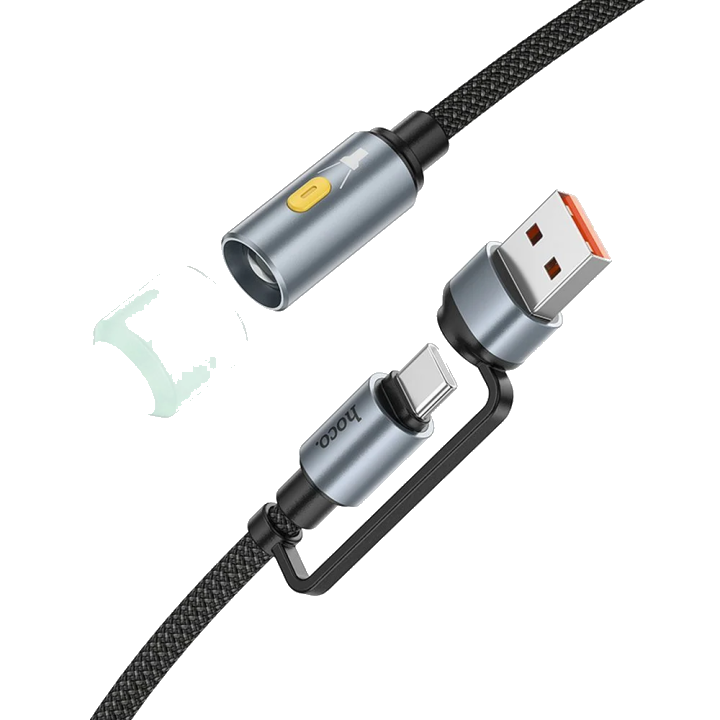 Led-Kabel HOCO UA38C, USB-C / USB-A, 0,3m, Schwarz