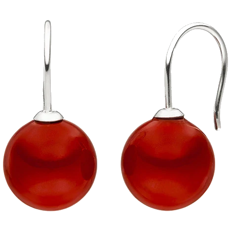 Ohrhänger 925 Silber 2 Muschelkern Perlen rot 12 mm Ohrringe Perlenohrringe