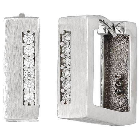 Creolen eckig 925 Silber matt 12 Zirkonia Ohrringe Silbercreolen Silberohrringe