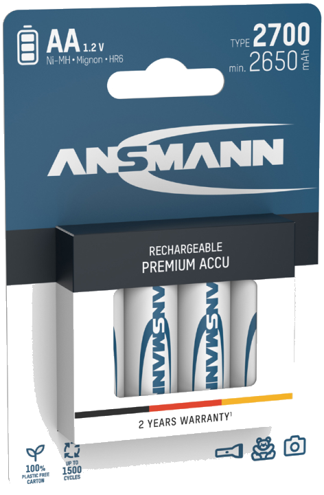 ANSMANN NiMH Akku Premium, Mignon AA, 2.700 mAh, 4er-Blister