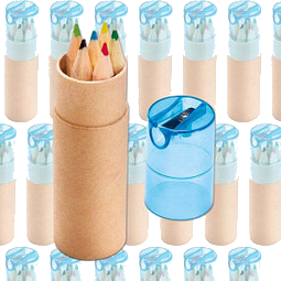 Werbe-Set: 150 Teile Buntstiftebox mit Spitzer, inkl. Druck, blau