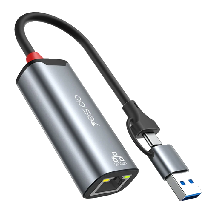 Netzwerkkarte Yesido HB26, RJ45, USB / USB-C, Grau