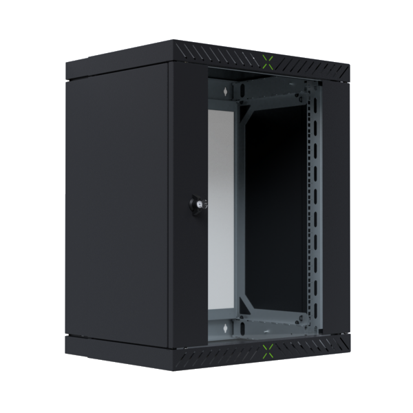 Wandgehäuse 19" X-Rack mit Glastür 400-600mm, 15HE schwarz RAL9005