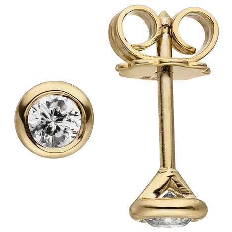 Ohrstecker rund 585 Gold Gelbgold 2 Diamanten Brillanten 0 14 ct. Ohrringe