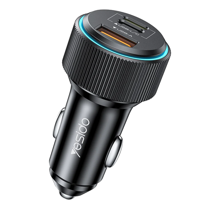 Auto-Ladegerät mit Lightning-Kabel Yesido Y60, 38W, 3A, 1 x USB-A - 2 x USB-C, Schwarz