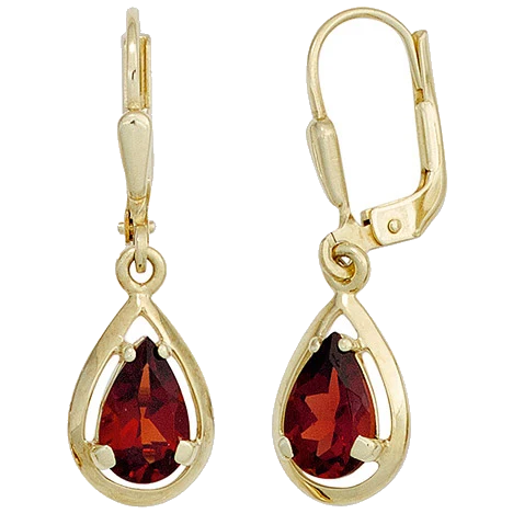 Boutons Tropfen 333 Gold Gelbgold 2 Granate rot Ohrringe Ohrhänger Goldohrringe