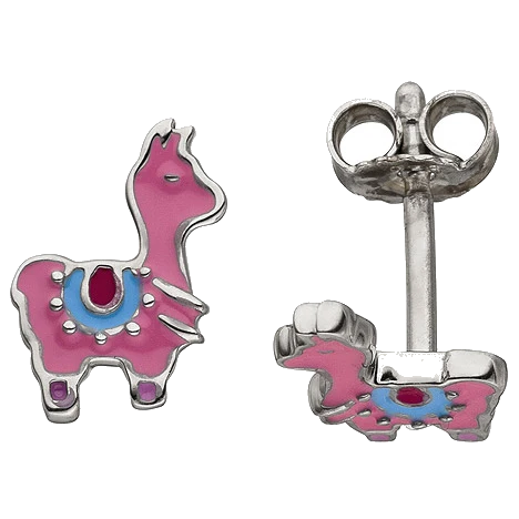 Kinder Ohrstecker Lama pink 925 Sterling Silber Ohrringe Kinderohrringe