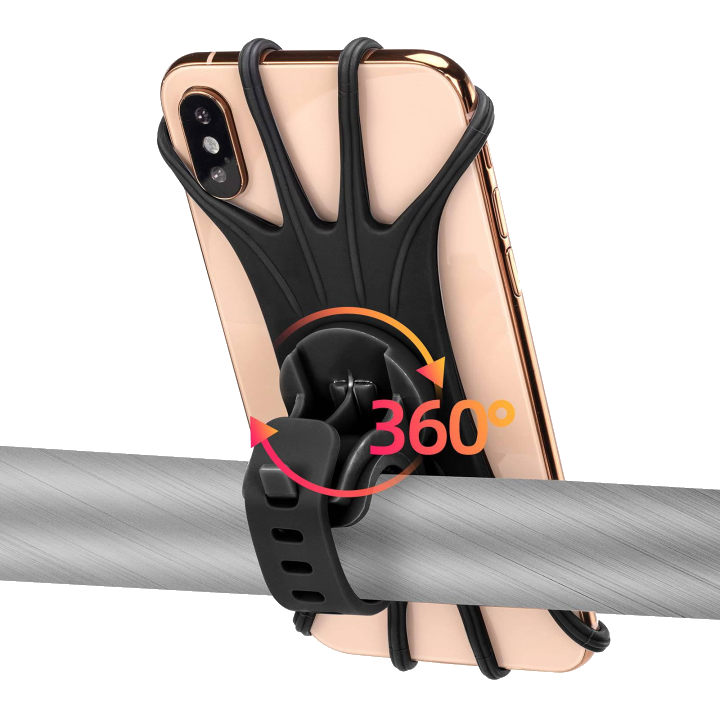 ROCKBROS Handyhalterung aus Silikon 360u00b0 Drehbar fu00fcr Motorrad & Fahrrad - Schwarz