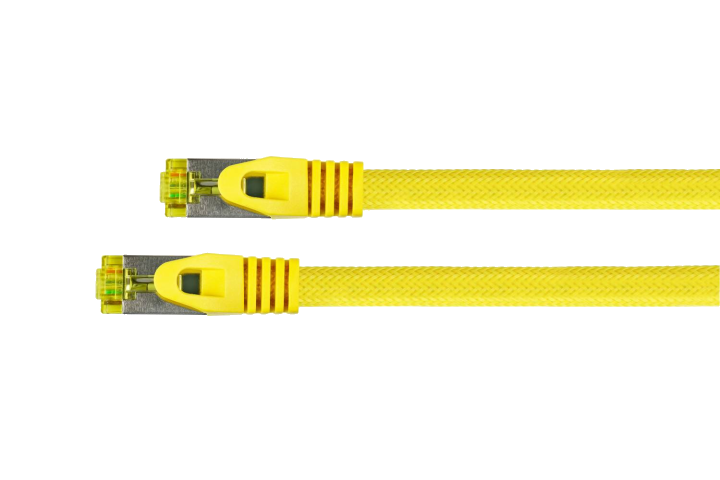 Python Patchkabel m. Cat.7 Rohkabel Nylongefl. gelb 1,5m