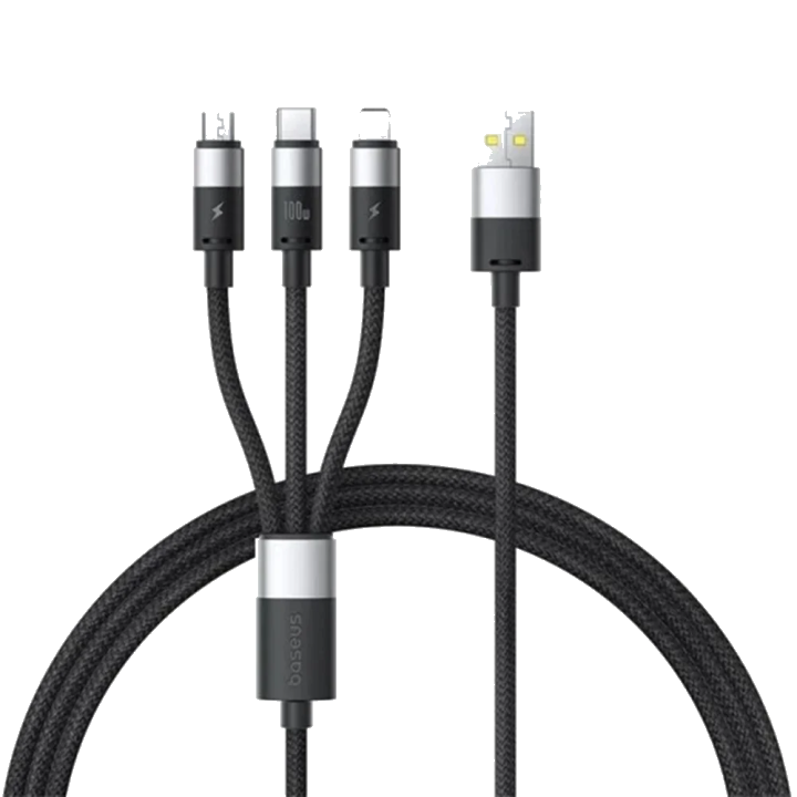 USB-A - Lightning / microUSB / USB-C Baseus StarSpeed 3in1 Ladekabel, 100W, 1,5m, Schwarz P10319900111-01