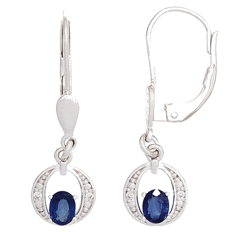 Boutons 585 Gold Weißgold 2 Safire blau 4 Diamanten Ohrringe Ohrhänger