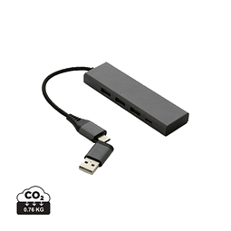 XD XCLUSIVE Terra Hub aus RCS recyceltem Aluminium mit 3 USB-Anschlüssen, grau