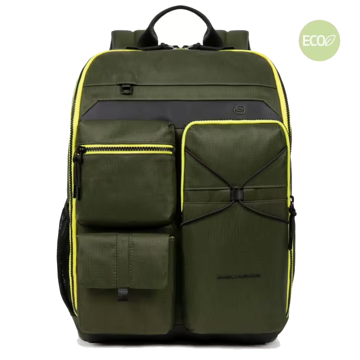 Piquadro Otello Laptoprucksack 14" aus recyceltem Stoff mit iPad®-Fach Olivgrün