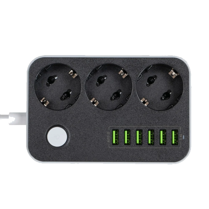 ColorWay Verlängerungskabel, 3 x Schuko - 6 x USB-A, Schwarz
