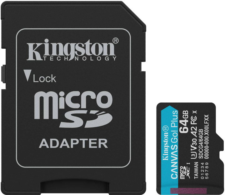 Kingston Technology 64GB microSDXC Canvas Go! Plus Gen4 200MB/s A2 U3 V30 kaart adapter (SDCG4/64GB)