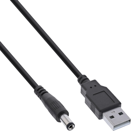InLine® USB DC Stromadapterkabel, USB A Stecker zu DC 5,5x2,50mm, schwarz, 1m