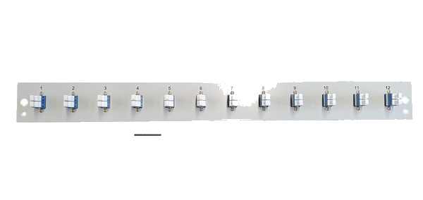 Bestückte Frontblende mit 12 x LC Duplex, Kupplung OS2, grau