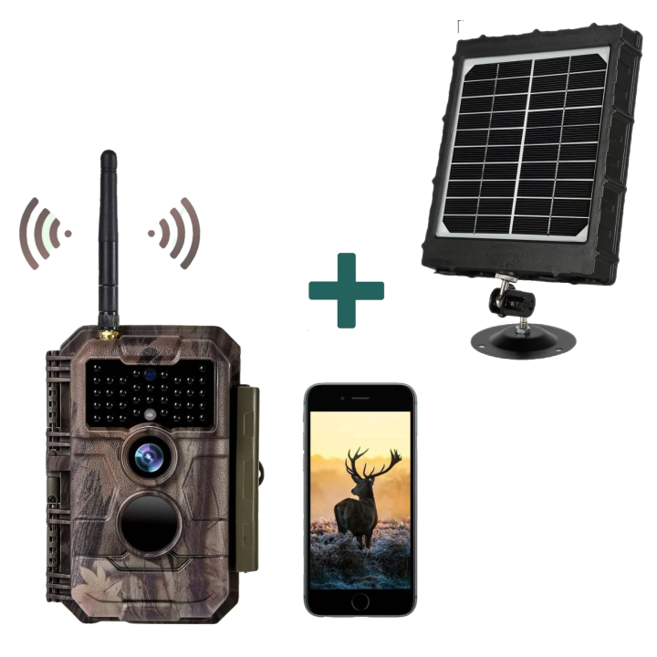 Bundle Wildkamera Wildtierkamera Jagdkamera Wlan 64MP 1296P 0,1s Auslöserzeit Bewegungsmelder 110°PIR und Solarpanel-Kits 8000mAh 12V/9V/6V| W600 Rot