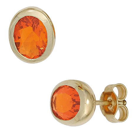 Ohrstecker oval 585 Gold Gelbgold 2 Feueropale Ohrringe Goldohrstecker