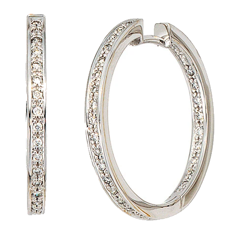 Creolen rund 585 Gold Weißgold 50 Diamanten Brillanten Ohrringe Weißgoldcreolen