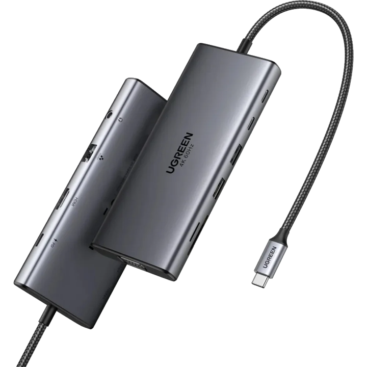 Hub USB-C UGREEN CM639 (45520), 2 x USB-A 3.2 - 3 x USB-C - 1 x HDMI - 1 x VGA - 1 x Klinkenstecker 3.5mm - 1 x RJ45 - 1 x SD - 1 x microSD, Grau