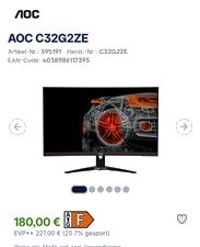 AOC C32G2ZE 32 Zoll Curved Gaming Monitor 240Hz 1ms FHD VA LCD 16:9