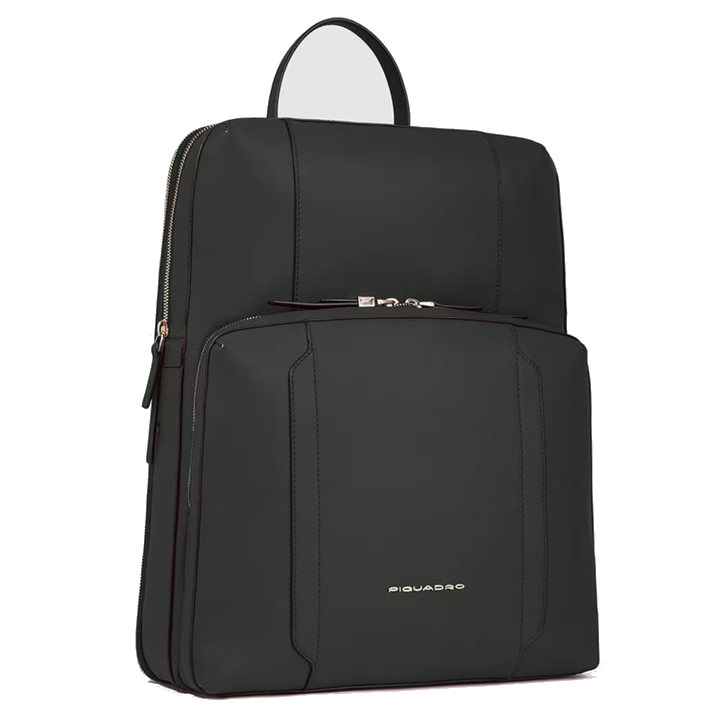 Piquadro Circle Leder-Laptop-Rucksack Damen 15,6" erweiterbar Schwarz