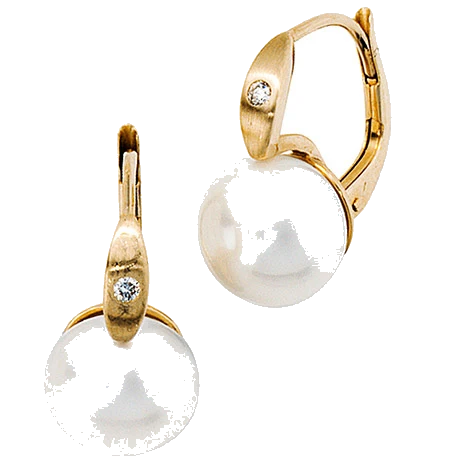 Boutons 585 Gold Gelbgold 2 Diamanten 2 Süßwasser Perlen Ohrringe Ohrhänger