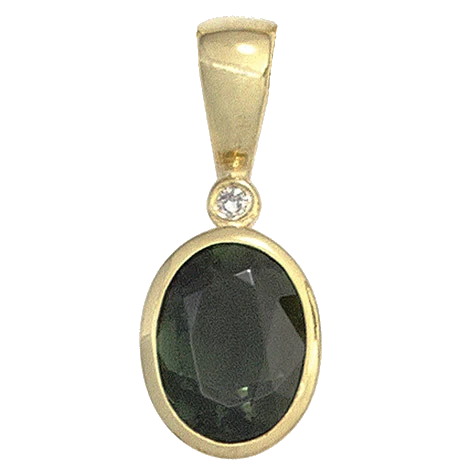 Anhänger oval 585 Gold Gelbgold 1 Turmalin grün 1 Diamant 0 01ct. Goldanhänger