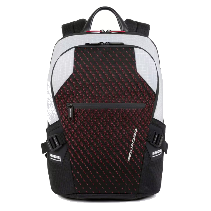 Piquadro PQ-Y Laptoprucksack mit zwei Fächern, 14" und Diebstahlsicherung grau/rot