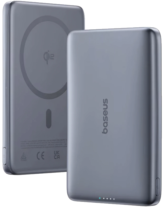 Externer Wireless-Akku Baseus PicoGo AM41, 10000mAh, 27W, PD + FQI, 1 x QI - 1 x USB-C, Grau E0027200